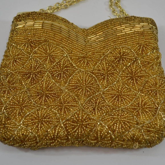Vintage Gold Tone Beaded  Evening Bag Purse - Picture 6 of 11